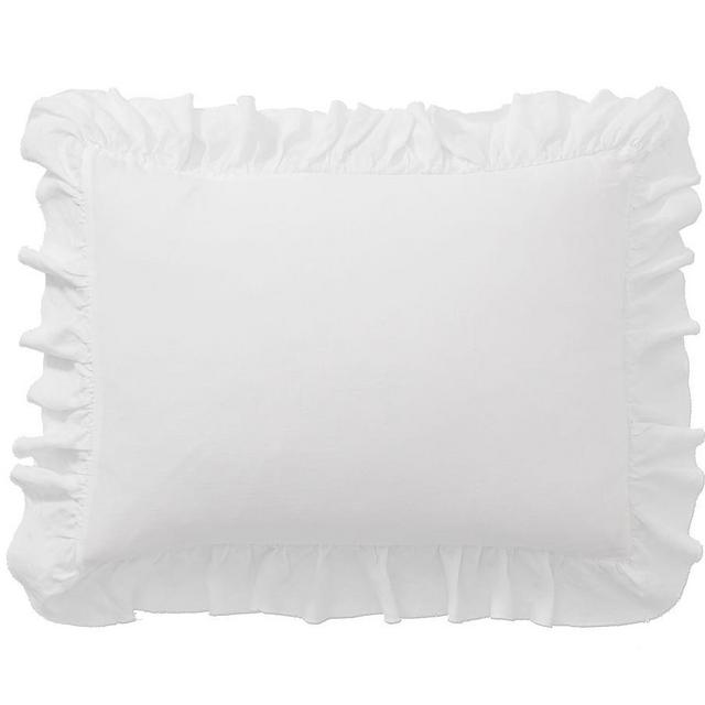 Belgian Flax Linen Fringe Ruffle Shams, Standard, Set of 2, White