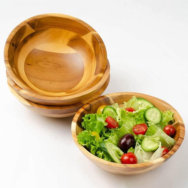 VieWood Wooden Bowls 7 inch - Set of 4 Dessert Bowls, Popcorn Salad Bowls Set, Sturdy & Reusable (Round)