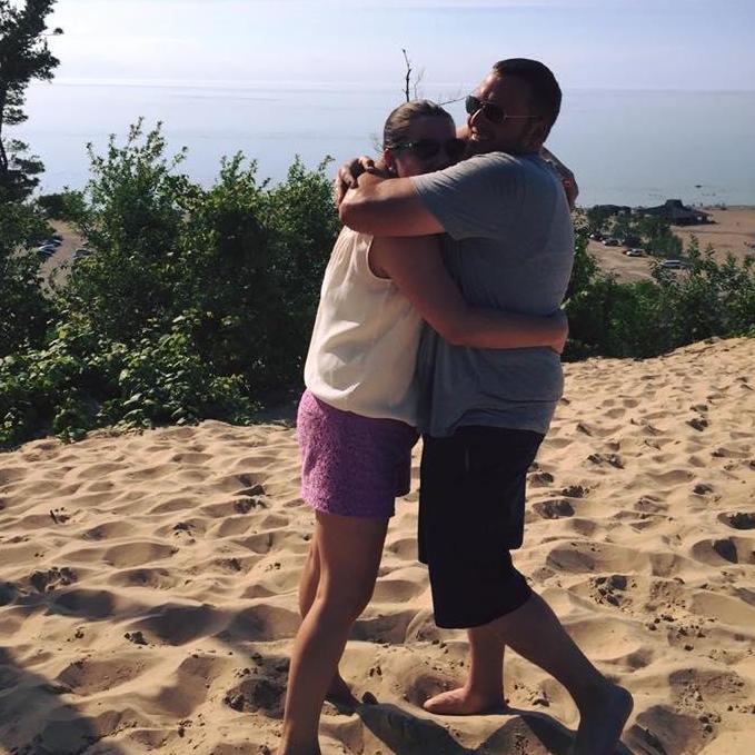 Jenna made John climb a sand dune - he didn't enjoy it very much