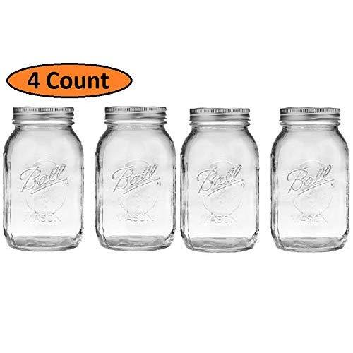 4 Pcs Regular Mouth 32-Ounces Mason Jar with Lids and Bands Clear
