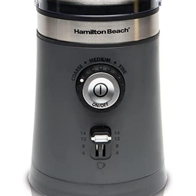Hamilton Beach Electric Coffee Grinder for Beans, Spices and More, with Multiple Grind Settings for up to 14 Cups, Removable Stainless Steel Chamber, Grey (80396C)