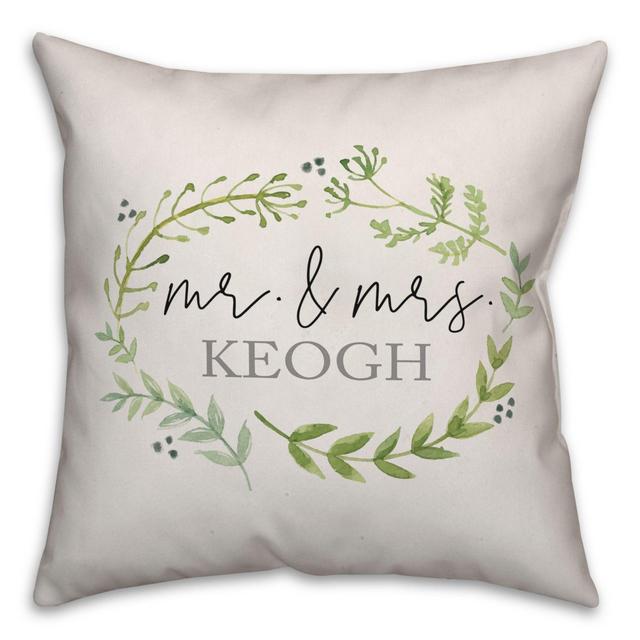 Designs Direct Watercolor Greenery Wreath Square Throw Pillow in Green