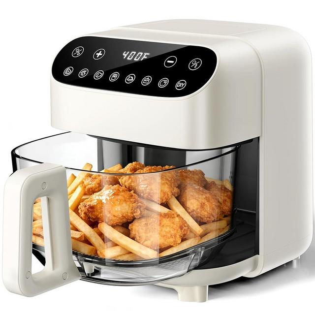 Kismile 4.5QT Glass Air Fryer, BPA-Free Non Toxic AirFryer with Digital Touch Control, 1500W Portable Airfryer, Dishwasher Safe Basket, Up to 400°F, Cooks with 95% Less Oil(White)