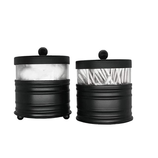 Autumn Alley Black Bathroom Apothecary Jars Set, Farmhouse Bathroom Jars Qtip Holder Glass Dispenser- Rustic Vanity Organizer with Lids for Cotton Balls, Swabs, Rounds, Bath Salts 2-Glass Jars