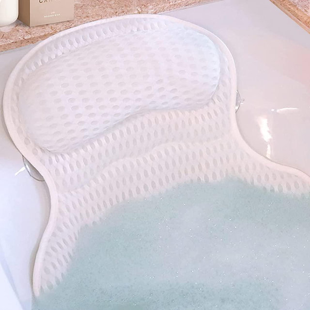 Bath Pillow Luxury Bathtub Pillow - Bath Pillows for Tub Neck and Back Support, Ergonomic Tub Pillow for Bath with Soft 4D Air Mesh + 6 Strong Suction Cups, Great Spa Bathtub Accessories…