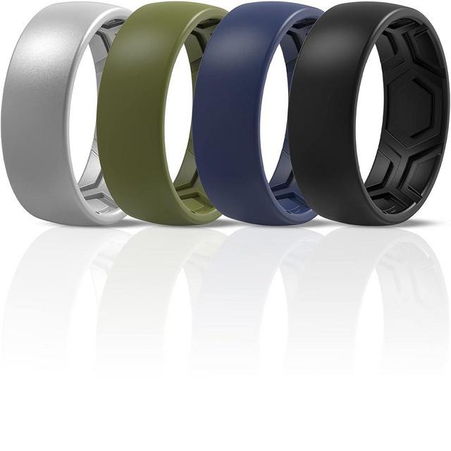 ThunderFit Silicone Rings for Men - 7 Rings / 4 Rings / 1 Ring - Breathable Patterned Design Wedding Bands 8mm Wide - 2.5mm Thick