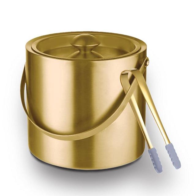 Sipoyen Gold Ice Bucket with Lid, Handle and Tong Insulated Stainless Steel Champagne Bucket 3L Wine Bucket for Party Bar Cart Accessories Large Double Wall Bucket Keep Frozen