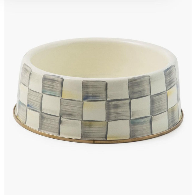 MACKENZIE CHILDS Large Sterling Check Pet Dish - Sterling