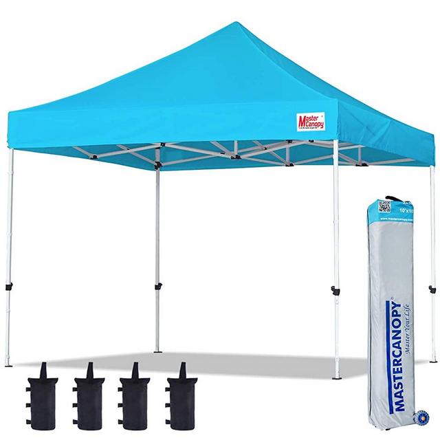 MASTERCANOPY Pop Up Canopy Tent Commercial Instant Canopies with Heavy Duty Roller Bag,Bonus 4 Canopy Sand Bags (10x10 Feet, Sky Blue)