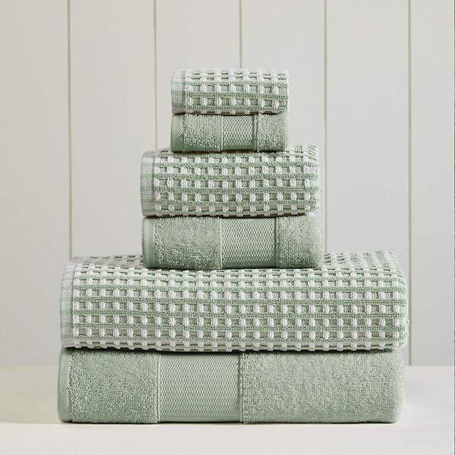 Amrapur Overseas 6-Piece Yarn Dyed Cobblestone Jacquard Towel Set, Mineral Green