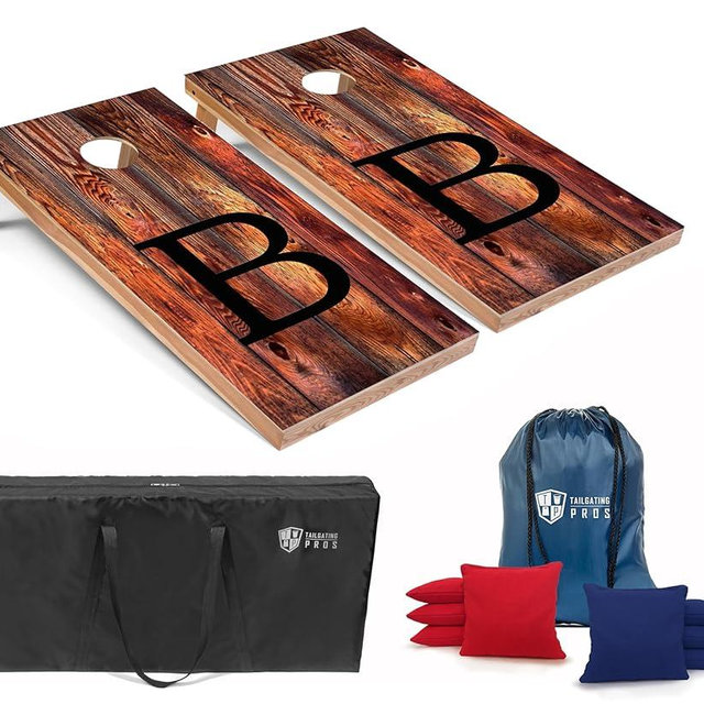 Tailgating Pros Monogrammed Red Cornhole Boards w/Ring Lights - 4'x2' Lightweight Cornhole Game- Includes LED Rings, Carrying Case, Set of 8 Corn Hole Bags & Tote