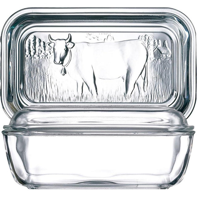 Luminarc European Tempered Glass Cow Butter Dish - 1 Pound Capacity