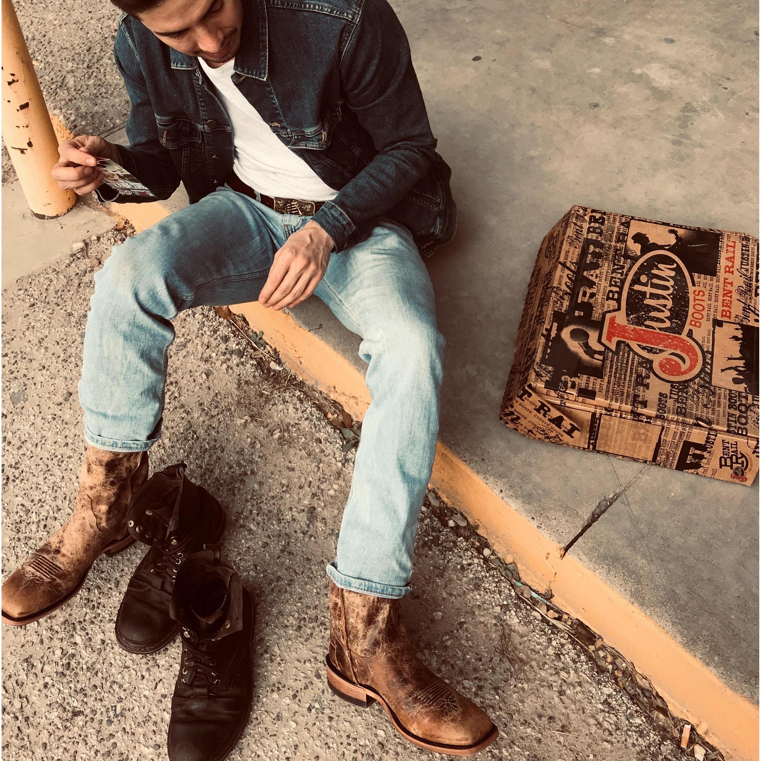 Bought Mark his first pair of "Texas" cowboy boots.