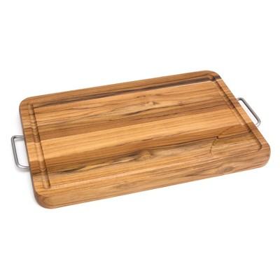 Lipper International 12"X19.25" Teak Carving Board with Metal Handles