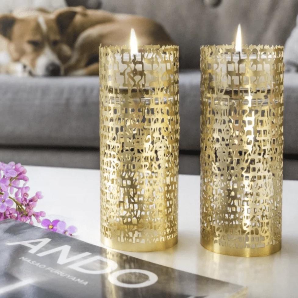 Woman of Valor Shabbat Candle Holders - Gold