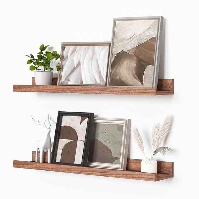 Heimlove Picture Ledge Shelf, Floating Shelves Set of 2, 24 Inches Picture Shelf for Wall with Ledge, Kids Bookshelf Wall Mounted for Living Room Bedroom Decor Books Photo Frames - Walnut