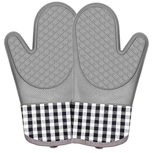 Oven Mitts, Silicone Heat Resistant Oven Gloves with Internal Protective Cotton Layer,Non-Slip Insulated, Flexible, Soft Oven Mitt for Cooking,BBQ, Grilling, Baking