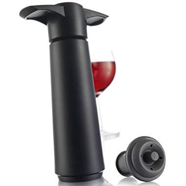 Vacu Vin Black Pump with Wine Saver stoppers - Keeps wine fresh for up to 10 days (Black 1 Stopper)