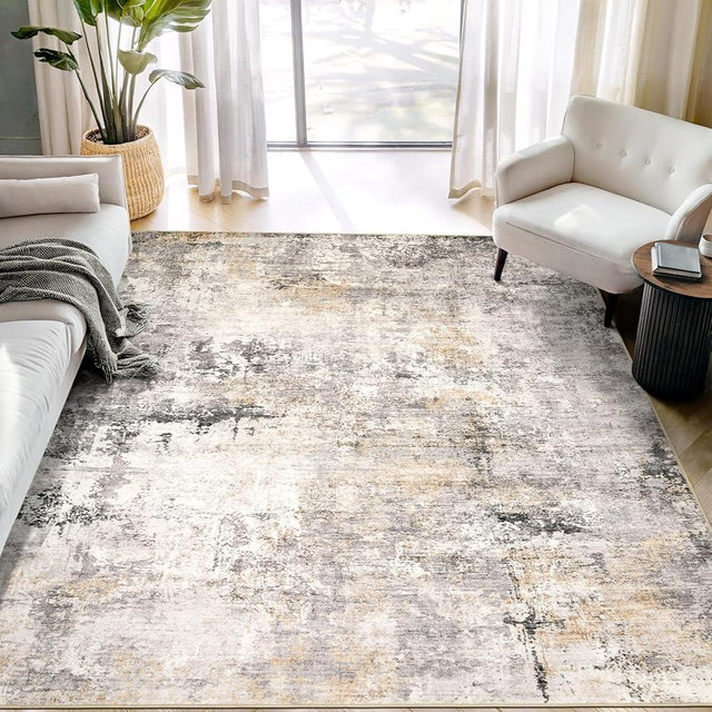 AUKOW Area Rug Living Room Rugs - 6x9 Modern Abstract Soft Indoor Neutral Washable Rug Stain Resistant Non-Slip Low Pile Carpet for Bedroom Dining Room Home Office - Charcoal Grey