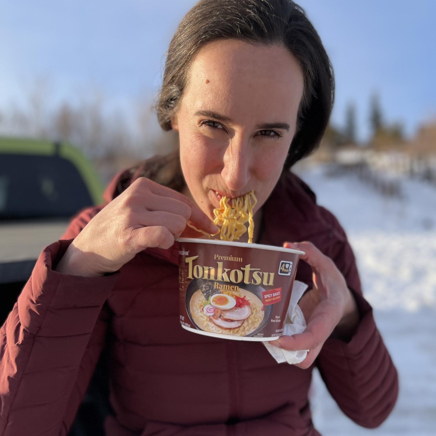 Enjoying some ramen after a winter hike!