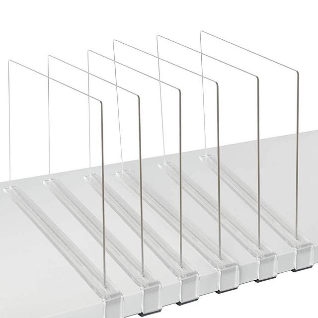 Mebbay 6 Pack Clear Acrylic Shelf Dividers for Closet, Wood Closets Shelf Separator and Organizer, for Kitchen Cabinets, Bookcases