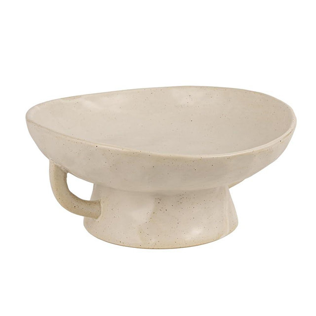 Creative Co-Op Stoneware Footed Pedestal/Bowl with Handles, Reactive Glaze, White