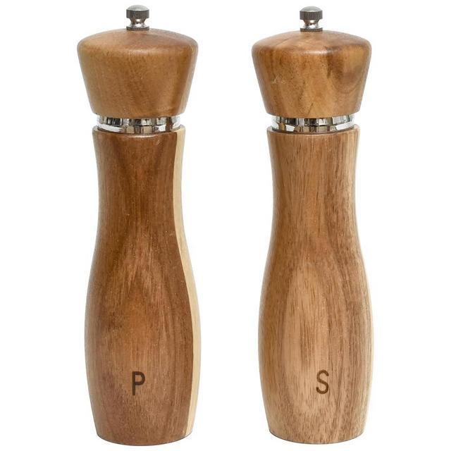 Acacia Wood Salt and Pepper Mill Set Adjustable 8 Inch Refillable Spice Grinders with Stainless Steel Core for Personalized Texture