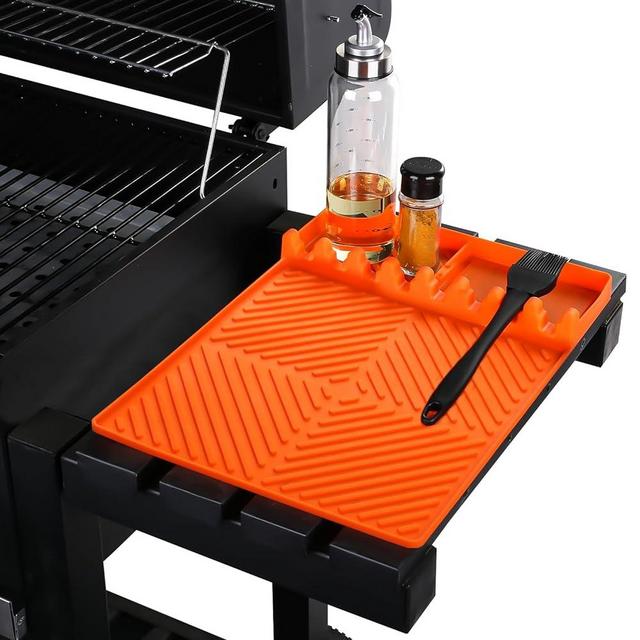 Griddle Mat Barbeque Grill Accessories Tools for Blackstone, Side Shelf Mat Grill Pad for Outdoor Grill Kitchen Counter Spatula Silicone Mat with Drip Pad for Kitchen, Cooking, Countertop (Orange)