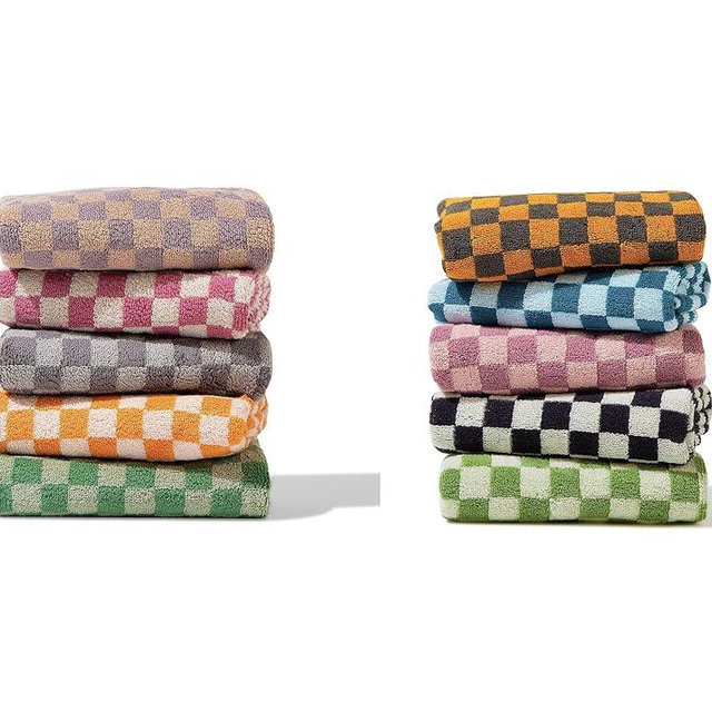 Madi-Cadi Checkered Hand Towel Set of 10, Hand Towels for Bathroom, Kitchen and Gym, Decorative Cotton Towels 13 x 29 Inches