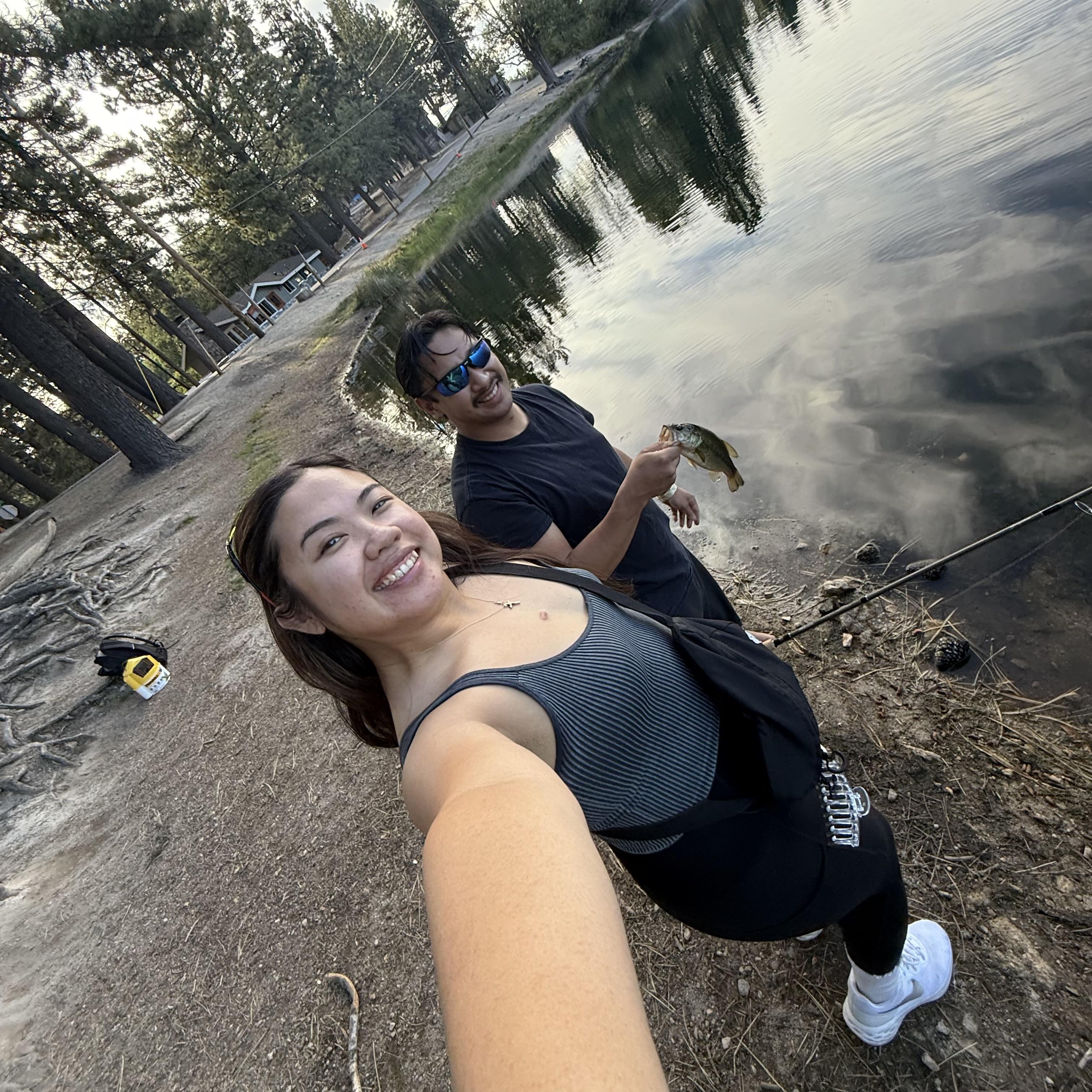 9th Year Anniversary (2025) - 24 & 25 yrs old | Green Valley Lake, California | Andre & Marian went on a fishing trip, enjoying nature, and relaxing in a small cabin in the woods.
