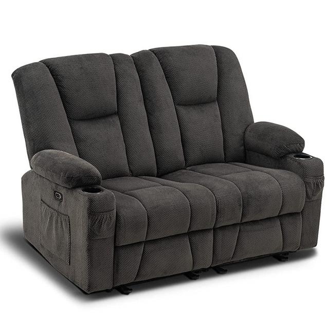 Mcombo Fabric Power Loveseat Recliner, Electric Reclining Loveseat Sofa with Heat and Massage, Cup Holders, USB Charge Port for Living Room 6025 (Without Console, Gray)