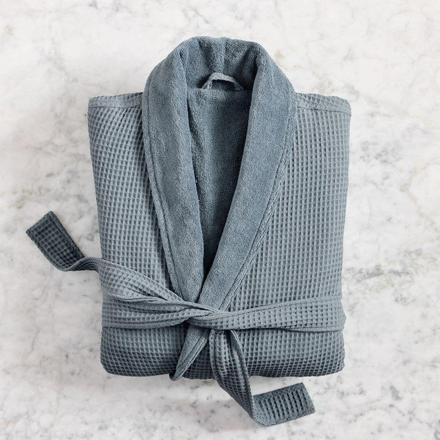 Waffle Weave Resort Robe, Steel Blue, Small