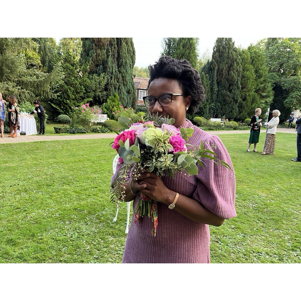 Just outside of Paris, Toni caught the Bouquet at Julia's wedding. - And here we are now.