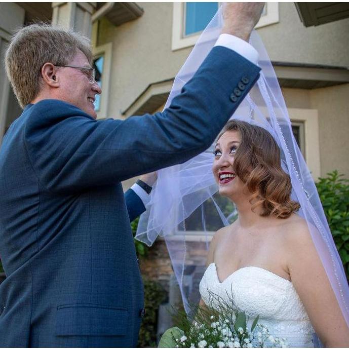 The Father of the Bride seeing his daughter for the first look.