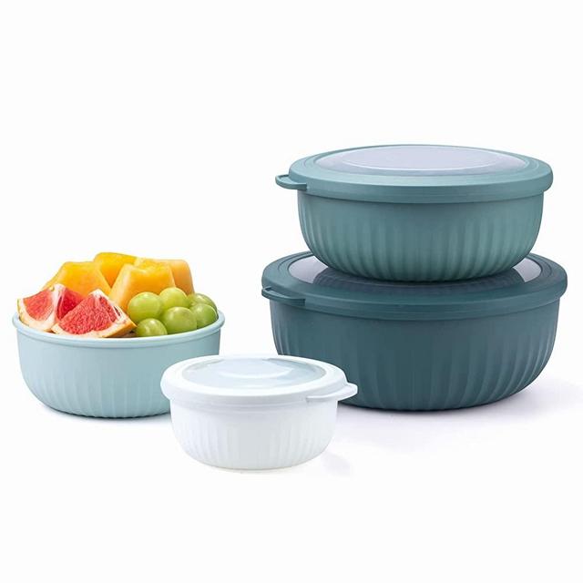 COOK WITH COLOR Prep Bowls - 8 Piece Nesting Plastic Meal Prep Bowl Set with Lids - Small Bowls Food Containers in Multiple Sizes (Teal Ombre)