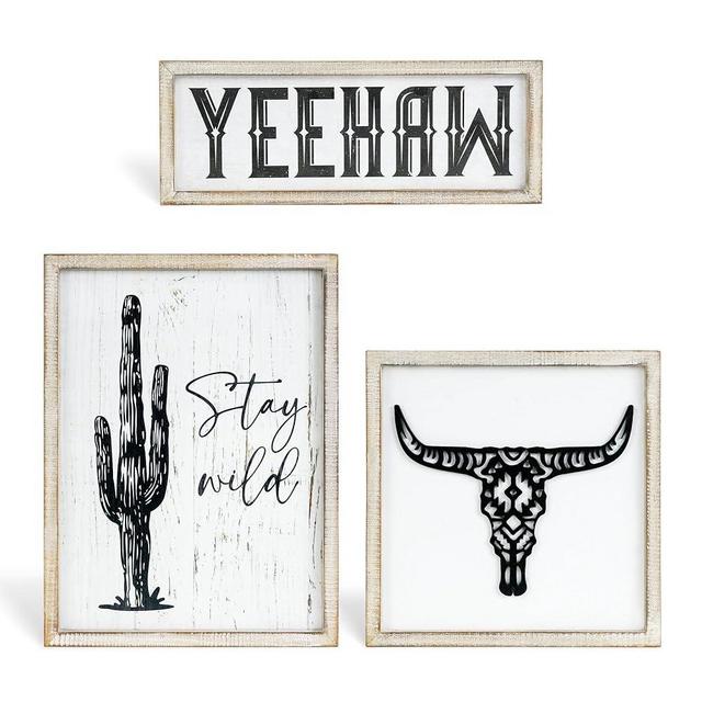 Putuo Decor Rustic 3 Ps Western Wall Decor Boho Western Bedroom Decor Farmhouse Western Wall Art Set Aztec Wooden Frames Wall Art for Living Room (Yeehaw)