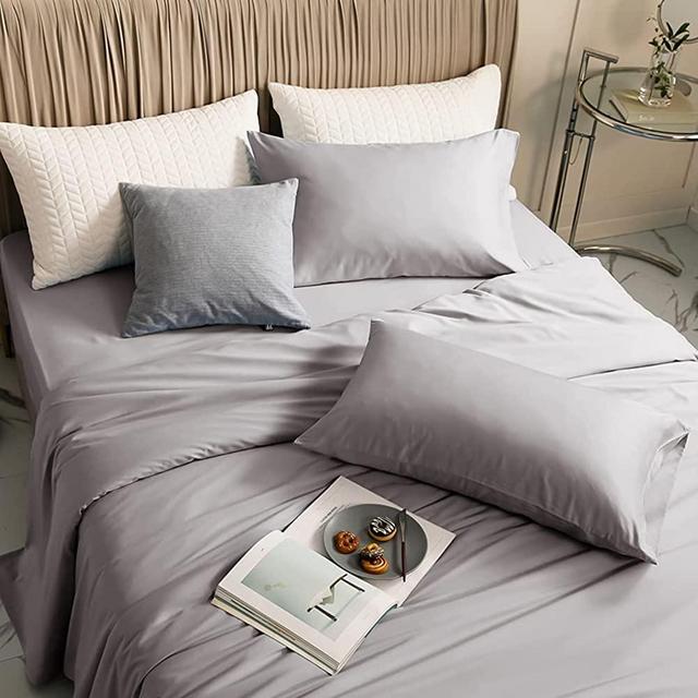 LBRO2M 100% Bamboo Bed Sheet King Size 4 Piece Set,Cooling 1800 Thread Count Sheet,16 Inches Deep Pocket,Bedding Super Soft Silky Smooth,Comfortable,Cool,Grey