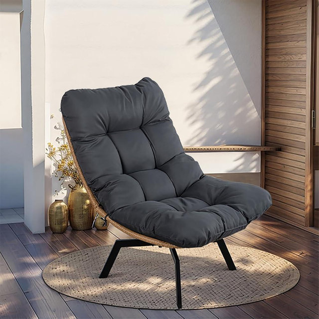 JAMFLY Rattan Swivel Chair, 360° Wicker Swivel Chairs with Thickened Cushions & Side Storage, Bohemian Farmhouse Style for Kitchen, Dining Room, Café, Patio, Grey