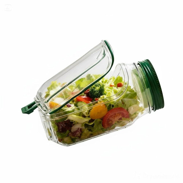 GDrystal Original The Plastic Salad Pod Mason Jar With Dressing Cup Side Open Snack for Lunch Container Suitable for Home Outdoor Travel And Party