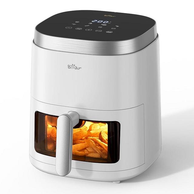 Bear Air Fryer, 5.3Qt for Quick and Oil-Free Healthy Meals, Easy View and Smart 8 in 1 Digital Touchscreen, Shake Reminder, Dishwasher-Safe & Non-stick Basket, Disposable Paper Liner and Recipes included,White