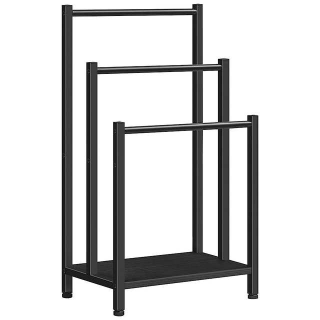 HOOBRO Freestanding Towel-Rack, 3 Tier Blanket Ladder Holder for Bathroom, 16.9" L x 11" W x 31.9" H, Metal Blanket Rack, Industrial Drying and Display Rack with Shelf, Black BB03LB01