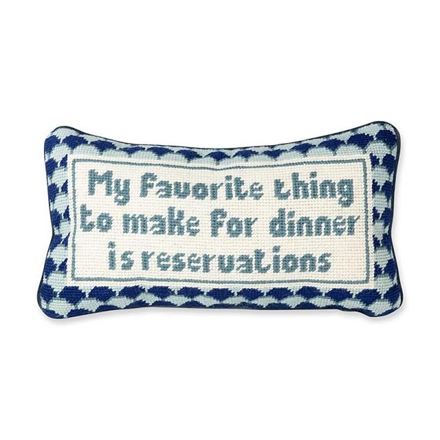 Furbish Handmade Needlepoint Decorative Throw Pillow with Reservations Messaging - 8" x 14" Custom Designer Hand Embroidered Pillow Novelty Accessory for Couch Sofa or Chair