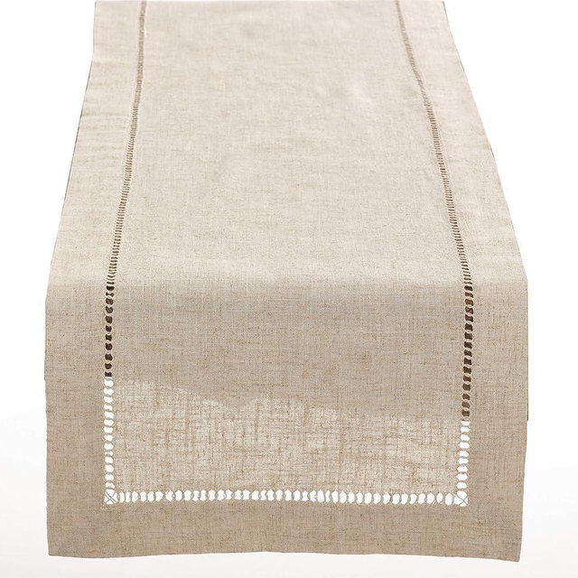 Fennco Styles Toscana Handmade Hemstitch Contemporary Linen Blend Table Runner for Dinner Table, Picnic Table, Parties, Wedding Decorations, Exhibitions, Natural, 16 x72 Inch