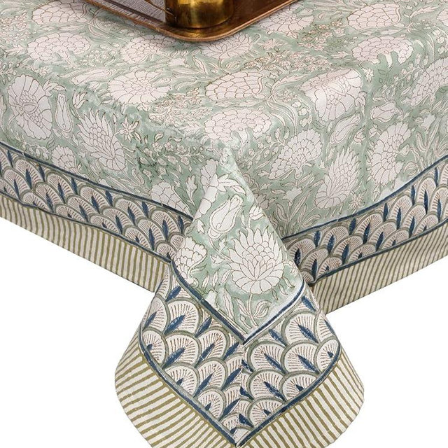 ATOSII Jade 100% Cotton Boho Square Summer Tablecloth, Block Print Floral Table Cloth Linen for Dining, Parties, Weddings, Outdoors Table Decor I 60 X 60 Inches I 4 Seater I