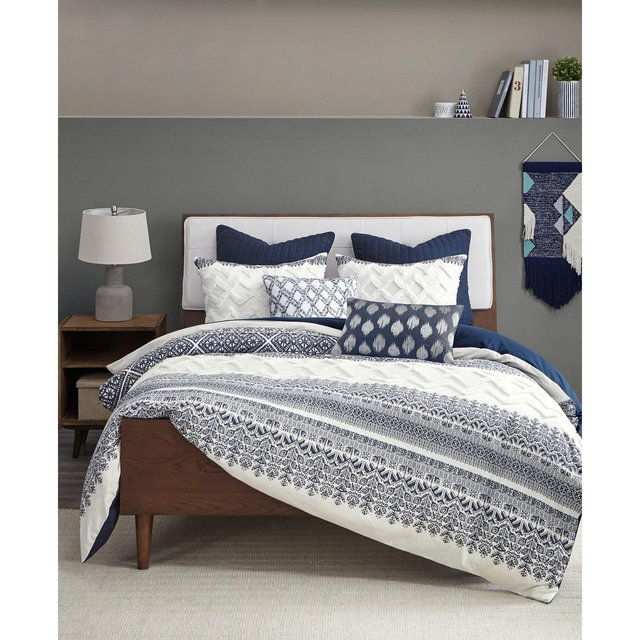 INK+IVY Mila 3 Piece Printed Chenille Duvet Cover Set, Full/Queen