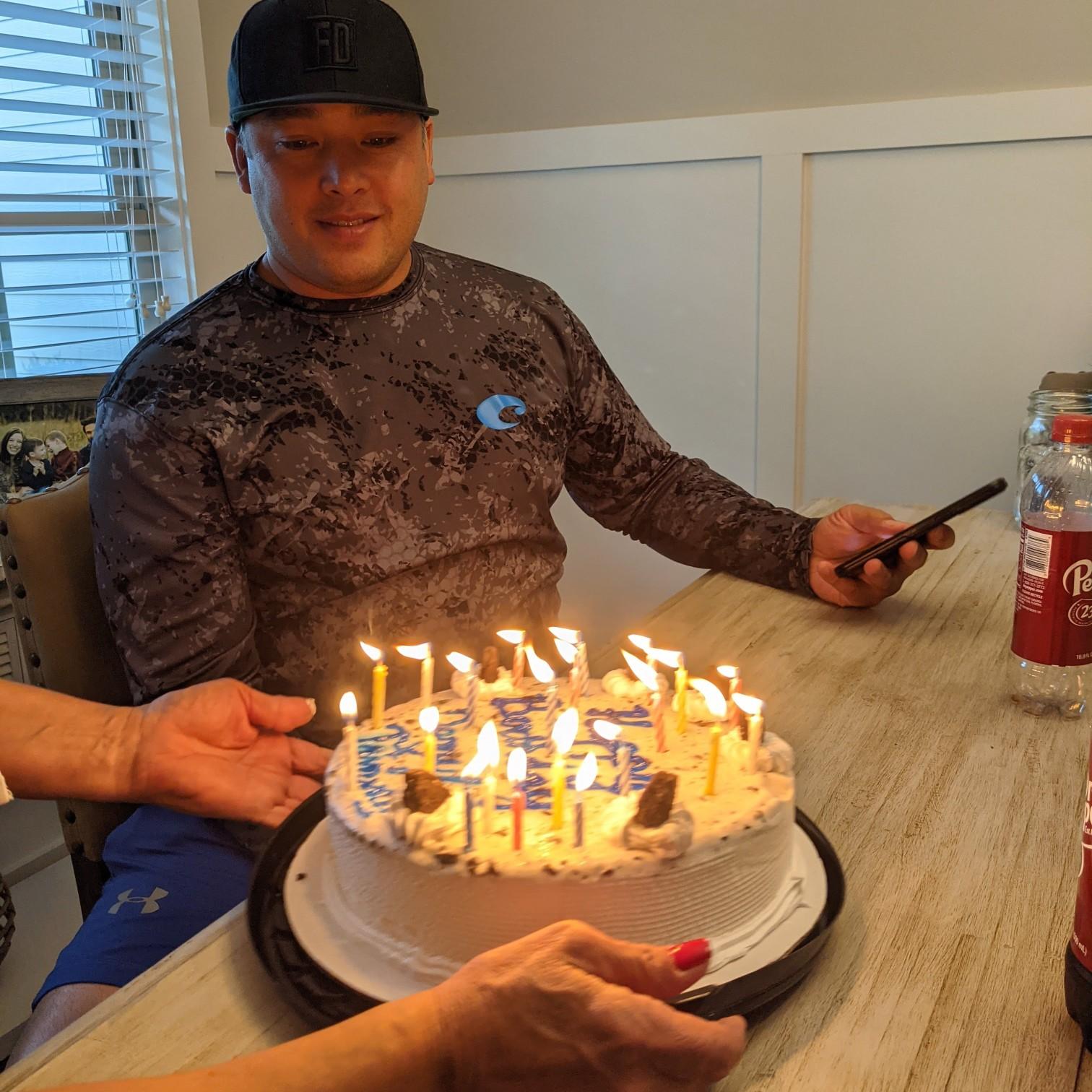 Celebrating Darryl's birthday at his parents' new home, August 2021