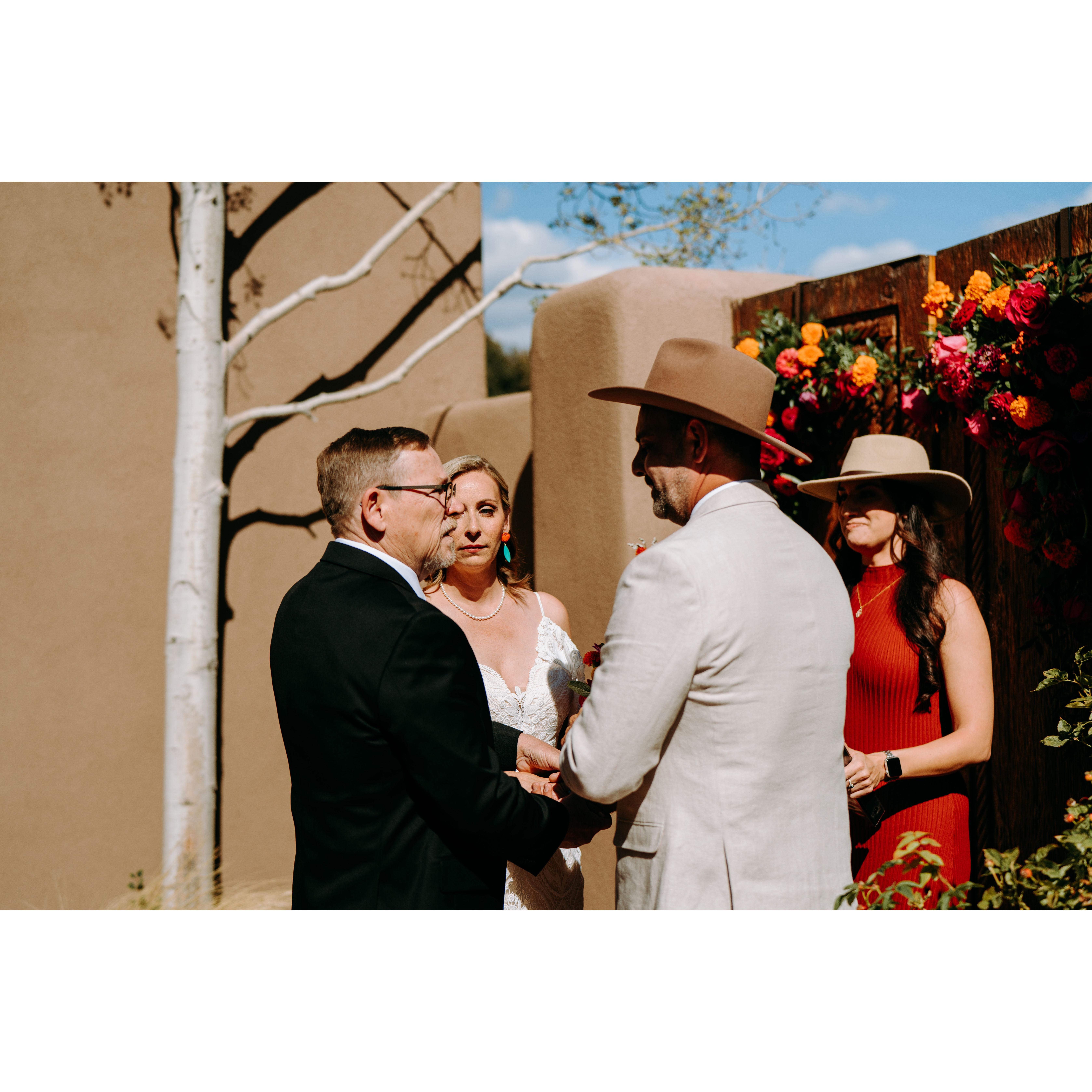 Jonathan (Jenn's Dad), Jenn, Shae and Marie (Shae's sister and the officiant)