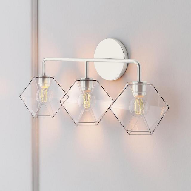 Sculptural 3 Light Sconce, Faceted Mini, Clear Brushed Nickel, 4"
