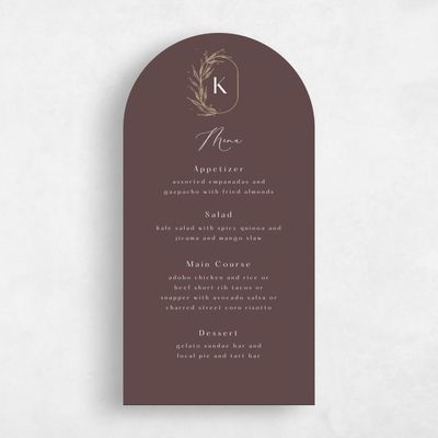 Brown Arch Wedding Menu - Eyota