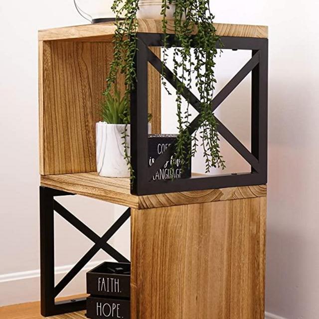 Premium Home Rustic Side Table: Farmhouse End Table, Bedside Table, Wood Nightstand, Tall End Table, High Side Tables for Small Spaces, Living Room Metal Nightstand Modern Bedroom Industrial Furniture